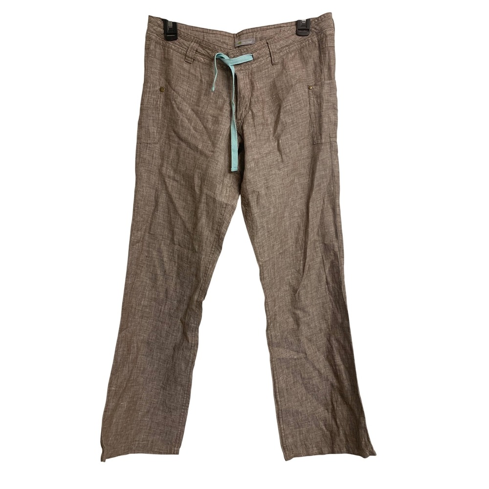 Horny Toad Brown 100% Linen Drawstring Straight Leg Pants Size 4